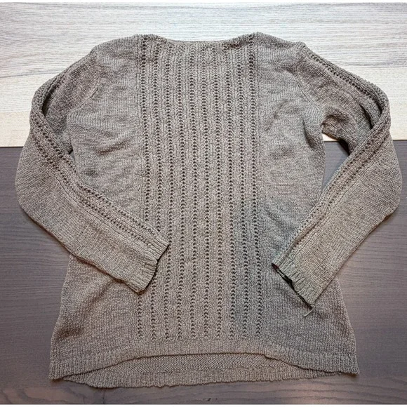 Rachel Zoe Sweater Women Large Tan Beige Cotton Blend Knit Long Sleeve Crew Neck - Picture 6 of 7